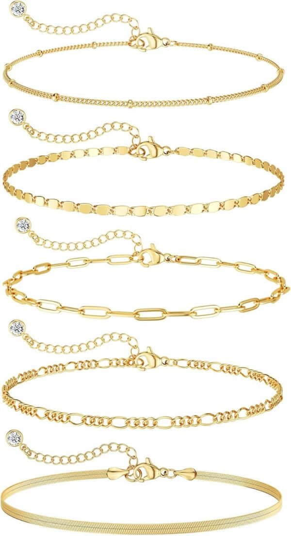 Gold Plated Bracelets for Women, Jewelry Sets Cute Tennis Beaded Bracelets Cuban Link Paperclip Chain Dainty Bracelet Pack Gifts