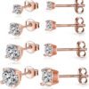 925 Sterling Silver Stud earrings Set | White Gold Plated Hypoallergenic Stud Earrings | Cubic Zirconia Stud Earrings for Women (2mm,3mm,4mm,5mm,6mm,7mm) 8 CZ colors options
