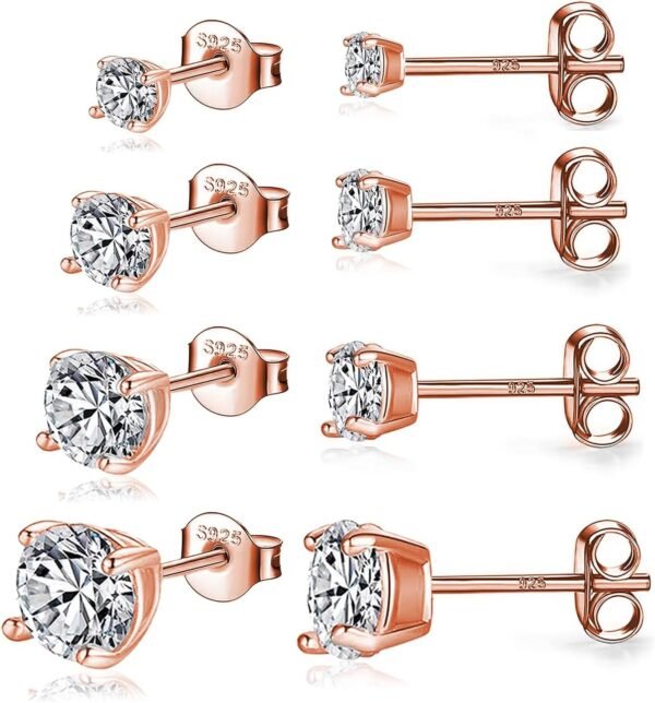 925 Sterling Silver Stud earrings Set | White Gold Plated Hypoallergenic Stud Earrings | Cubic Zirconia Stud Earrings for Women (2mm,3mm,4mm,5mm,6mm,7mm) 8 CZ colors options