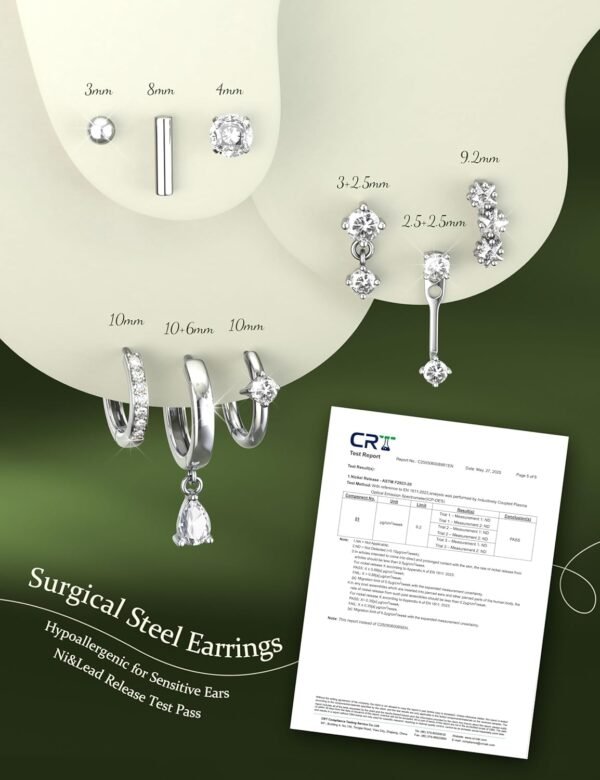 Hypoallergenic Stud Hoop Silver  Gold Plated Earrings Stacks - 9 Pairs Surgical Stainless Steel Earring Set for Sensitive Ears - Small Ear Piercing Flat Back Cartilage Earrings for Women Trendy Gifts