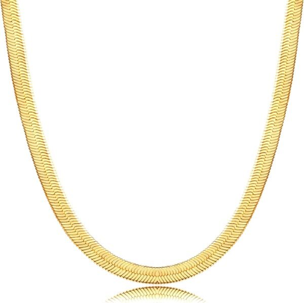 Gold Plated Necklaces for Women, Dainty Gold Herringbone Choker Necklace Thin Layered Snake Chain Jewelry for Gifts
