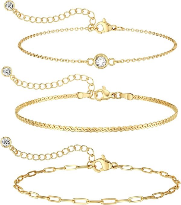 Gold Bracelets for Women Trendy, Dainty  Gold Plated Bracelet Stack Beaded Chain Bracelet Set Thin Small Cute Paperclip Bracelets Fashion Waterproof Jewelry Gift Gold Accessories for Women