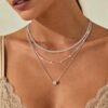 Layered Gold Necklaces for Women,  Gold Sterling Silver Plated Dainty Pendant Necklace Set with Cubic Zirconia Circle, Chunky Stackable Cuban Chain Choker, Trendy Personalized Birthstone Jewelry Gift Non Tarnish