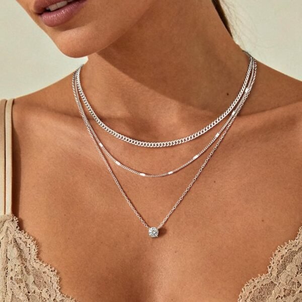 Layered Gold Necklaces for Women,  Gold Sterling Silver Plated Dainty Pendant Necklace Set with Cubic Zirconia Circle, Chunky Stackable Cuban Chain Choker, Trendy Personalized Birthstone Jewelry Gift Non Tarnish