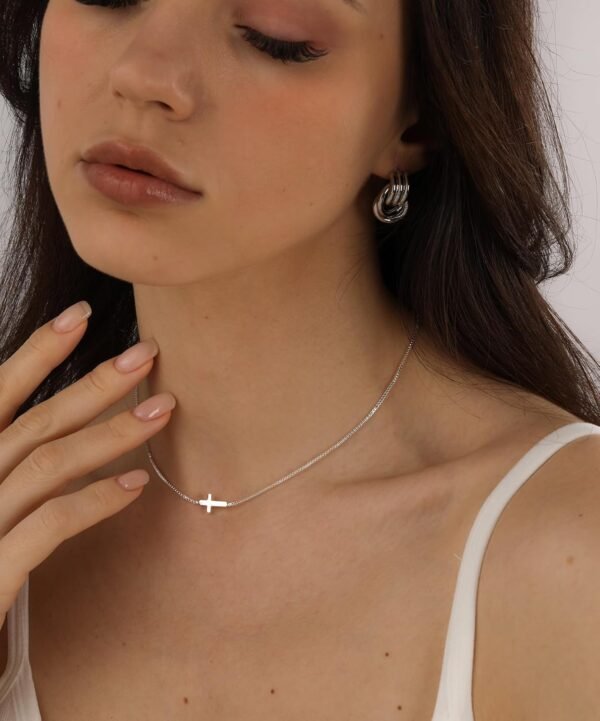 Cross Necklace for Women Trendy  Dainty Gold Silver Plated Cross Pendant Necklaces Simple Cute Faith Charm Choker Religious Drop Dangle Chain Necklace Non Tarnish Costume Jewelry Gift