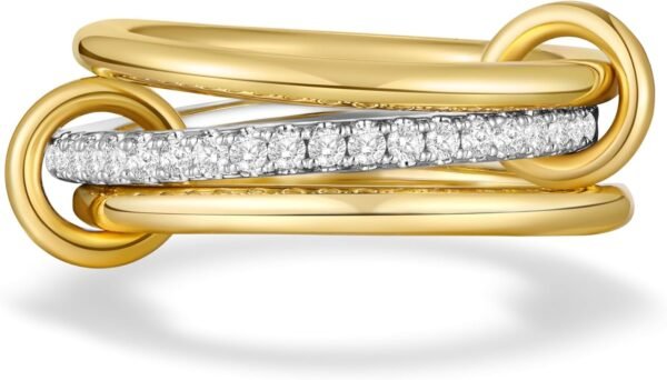Gold Plated Stackable Rings, 3 Ring Set with CZ Cubic Zirconia, Gold & Silver Stacked, Interlocking Band for Women Statement