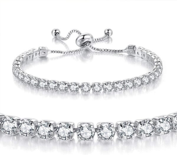 Tennis Bracelets for Women White Gold Plated Diamond AAA+ Cubic Zirconia CZ Dainty Classic Adjustable Slider Bracelet Silver Fashion Jewelry Wedding Gift