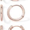 Yellow Gold Plated 925 Sterling Silver Posts Three Pairs Small Hoop Earrings for Women - Statement Gold Hoop Earrings Set - Cubic Zirconia Rope Teardrop Chunky Huggie Earscape Piercings