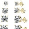 925 Sterling Silver Stud earrings Set | White Gold Plated Hypoallergenic Stud Earrings | Cubic Zirconia Stud Earrings for Women (2mm,3mm,4mm,5mm,6mm,7mm) 8 CZ colors options