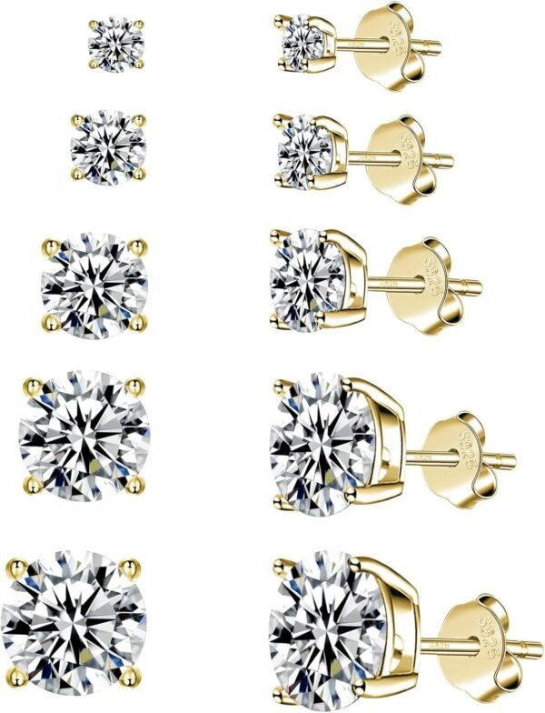 925 Sterling Silver Stud earrings Set | White Gold Plated Hypoallergenic Stud Earrings | Cubic Zirconia Stud Earrings for Women (2mm,3mm,4mm,5mm,6mm,7mm) 8 CZ colors options
