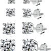 925 Sterling Silver Stud earrings Set | White Gold Plated Hypoallergenic Stud Earrings | Cubic Zirconia Stud Earrings for Women (2mm,3mm,4mm,5mm,6mm,7mm) 8 CZ colors options