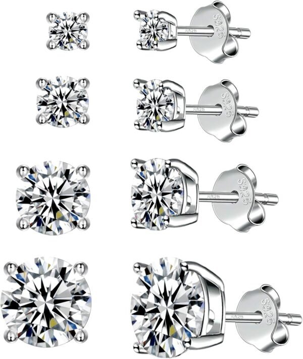 925 Sterling Silver Stud earrings Set | White Gold Plated Hypoallergenic Stud Earrings | Cubic Zirconia Stud Earrings for Women (2mm,3mm,4mm,5mm,6mm,7mm) 8 CZ colors options