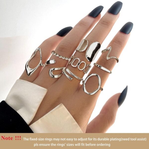 9 Pcs Gold Plated Chunky Rings for Women   Gold Plated Ring Set Dome Thick Open Rings Adjustable