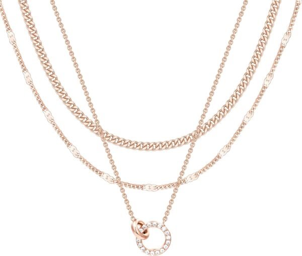 Layered Gold Necklaces for Women,  Gold Sterling Silver Plated Dainty Pendant Necklace Set with Cubic Zirconia Circle, Chunky Stackable Cuban Chain Choker, Trendy Personalized Birthstone Jewelry Gift Non Tarnish