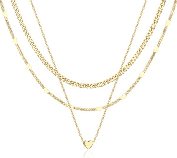 Layered Gold Necklaces for Women,  Gold Sterling Silver Plated Dainty Pendant Necklace Set with Cubic Zirconia Circle, Chunky Stackable Cuban Chain Choker, Trendy Personalized Birthstone Jewelry Gift Non Tarnish
