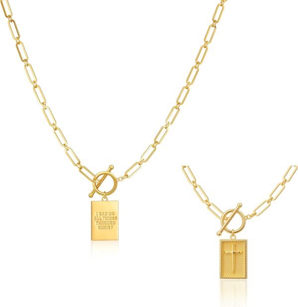 Valentines Day Gifts  Gold Plated and Silver Plated Cross Necklace for Women, Non-Tarnish Faith Jewelry with Toggle Clasp, Fashion Necklace Gifts for Women, Christian Faith, Communion, Birthday & Christmas