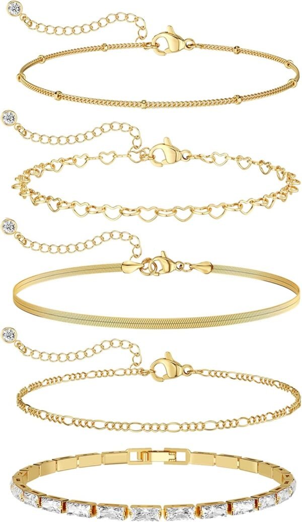 Gold Bracelets for Women Trendy, Dainty  Gold Plated Bracelet Stack Beaded Chain Bracelet Set Thin Small Cute Paperclip Bracelets Fashion Waterproof Jewelry Gift Gold Accessories for Women