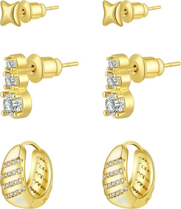 Gold Hoop Earrings Set for Women Trendy,  Gold Plated Chunky Hypoallergenic Small Diamond Cartilage Hoops Cute Cubic Zirconia Dangle Stud Earrings Jewelry Gifts