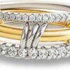 Gold Stackable Rings for Women Non Tarnish,   Gold Plated Cubic Zirconia Rings, Silver Gold Multi Ring Mixed Metals Stack Rings Set