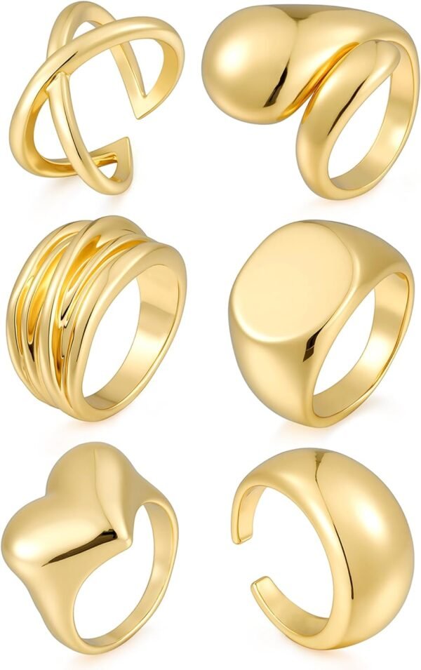 Chunky Gold Stackable Rings for Women Non Tarnish,   Gold-Plated Statement Open Stacking Rings, Knuckle Band Ring Set