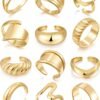 Chunky Gold Stackable Rings for Women Non Tarnish,   Gold-Plated Statement Open Stacking Rings, Knuckle Band Ring Set