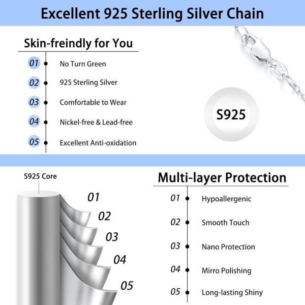 Gold Plated 925 Sterling Silver Chain Necklace for Women, 1.1mm Cable Chains Necklace Thin & Dainty & Sturdy Women's Chain Necklaces, 14/16/17/18/20/22/24 Inches