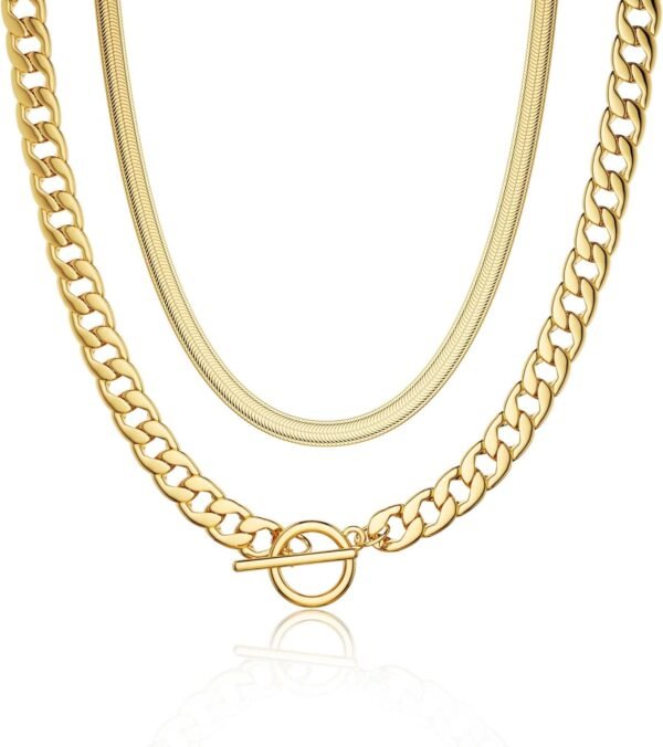 Gold Plated Chunky Necklace for Women, Trendy Paperclip Chain Necklace Thick Cross Heart Pendant Necklace Layered Herringbone Cuban Link Chain Toggle Necklaces Non Tarnish Jewelry
