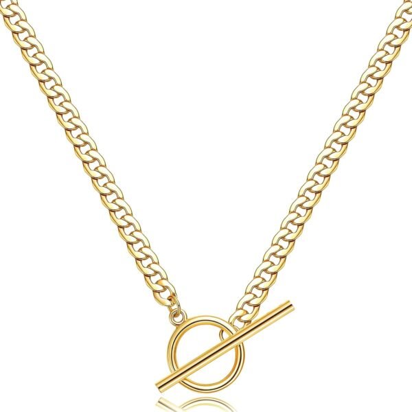 Layered Necklaces for Women,  Gold Plated Chain Necklace Women Trendy Cuban Link Paperclip Chain Toggle Clasp Necklace Fashion Chunky Jewelry for Women