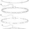 Dainty Silver Plated Bracelets for Women Trendy, Silver Jewelry Set for Women Bracelets for Women Paperclip Box Herringbone Figaro Rope Chain Bracelet Fashion Pack Gifts for Women