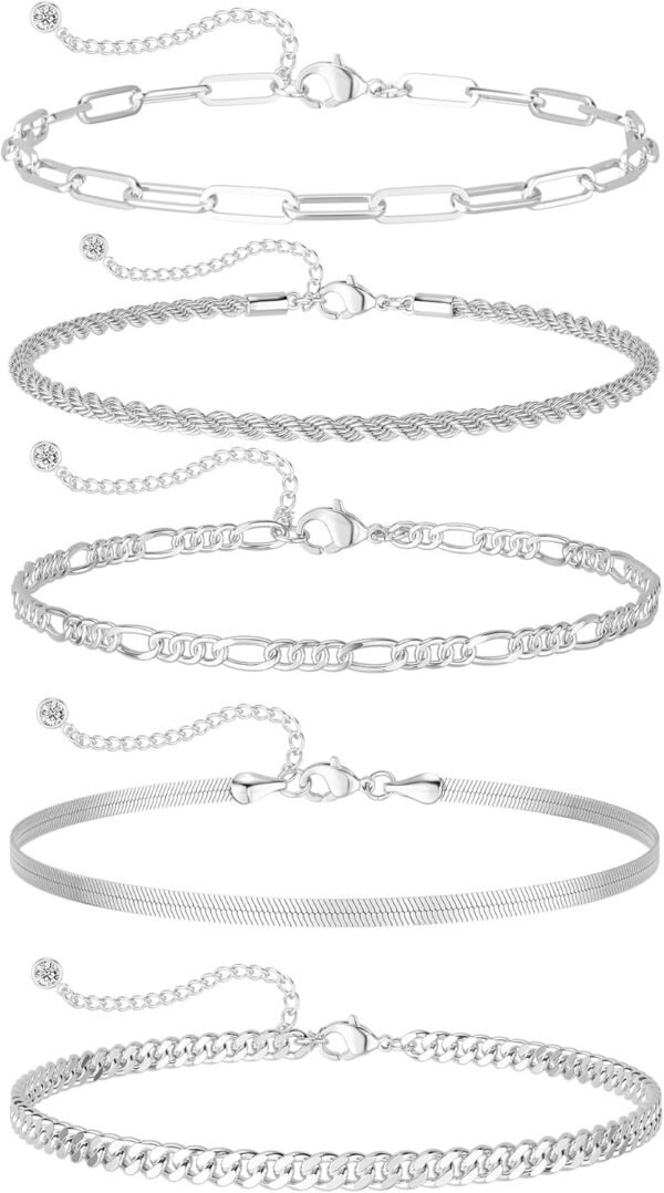 Gold Plated Bracelets for Women, Jewelry Sets Cute Tennis Beaded Bracelets Cuban Link Paperclip Chain Dainty Bracelet Pack Gifts