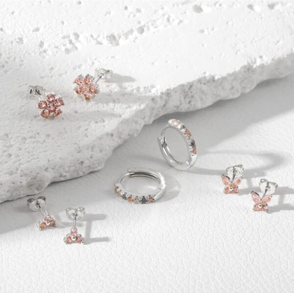 20G Gold Studs Earrings for Women, Gold Plated Hypoallergenic Butterfly Earrings for Girls,4 Pairs Flower/Butterfly/Cubic Zirconia Cute Earring and Trendy Huggie Hoop Dainty Multipack Earring Sets