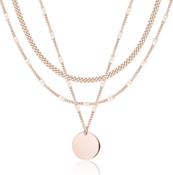 Layered Gold Necklaces for Women,  Gold Sterling Silver Plated Dainty Pendant Necklace Set with Cubic Zirconia Circle, Chunky Stackable Cuban Chain Choker, Trendy Personalized Birthstone Jewelry Gift Non Tarnish