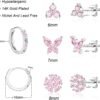 20G Gold Studs Earrings for Women, Gold Plated Hypoallergenic Butterfly Earrings for Girls,4 Pairs Flower/Butterfly/Cubic Zirconia Cute Earring and Trendy Huggie Hoop Dainty Multipack Earring Sets