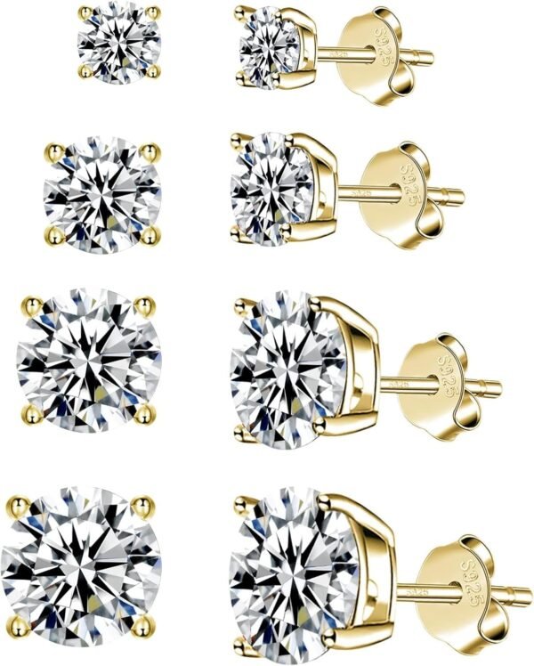 925 Sterling Silver Stud earrings Set | White Gold Plated Hypoallergenic Stud Earrings | Cubic Zirconia Stud Earrings for Women (2mm,3mm,4mm,5mm,6mm,7mm) 8 CZ colors options