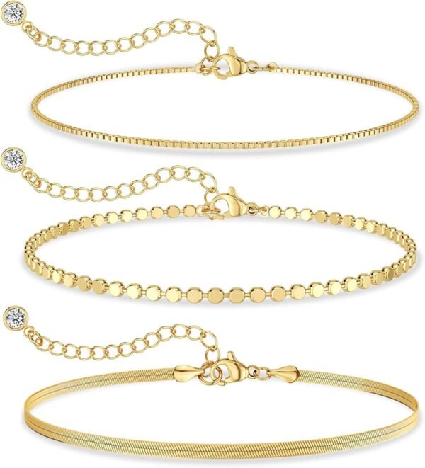 Dainty Silver Plated Bracelets for Women Trendy, Silver Jewelry Set for Women Bracelets for Women Paperclip Box Herringbone Figaro Rope Chain Bracelet Fashion Pack Gifts for Women