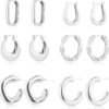 6 Pairs  Gold Plated Hoop Earrings for Women Lightweight Chunky Hoop Earrings Multipack Hypoallergenic, Thick Open Twisted Huggie Hoops Earring Set Jewelry for Gifts.