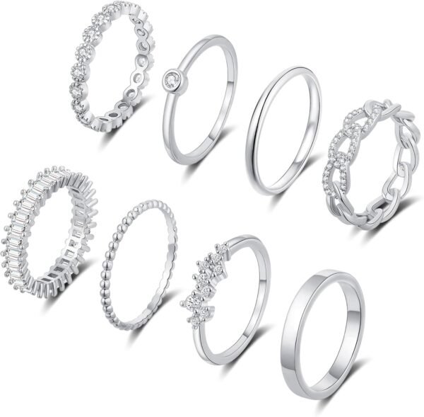 Gold Silver Plated Stacking Rings Set for Women  Dainty Stackable Thumb Knuckle Cute Ring for Women Pinky Finger Fashion Band Thin Simple Plain Chain CZ Rings Size 6-11