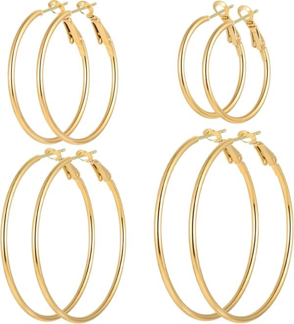 4/10 Pairs Stainless Steel Gold Silver Plated Hoop Earrings Hypoallergenic Dainty Big Small Hoops Earrings Set for Women