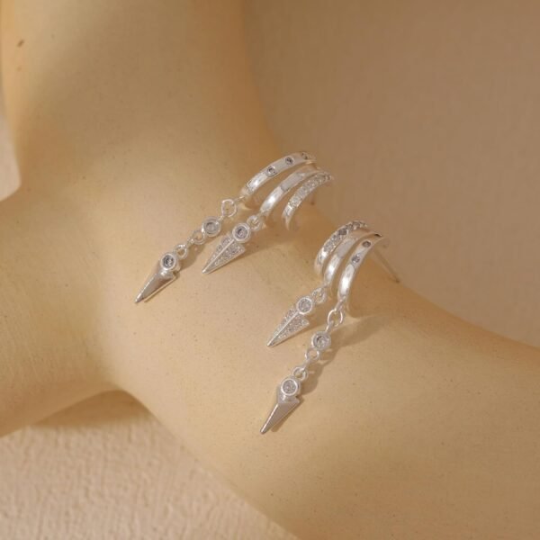 Dangle Earrings for Women, Gold Plated Triple Huggie Stud Earrings Cute Statement Chain Earring Dainty Drop Earrings for Women Trendy Gold Plated Jewelry