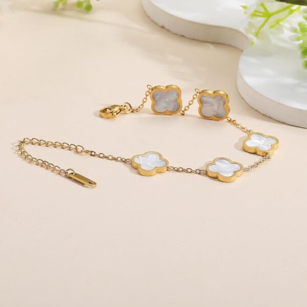 Gold Plated Clover Lucky Bracelet for Women White/Black/Red/Green Flower Four Leaf Link Bracelets Trendy Jewelry Gifts for Women