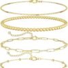 Gold Bracelets for Women Waterproof,  Gold Plated Jewelry Sets Trendy Thin Dainty Stackable Cuban Link Paperclip Chain Bracelet Pack Fashion Accessories Gifts for Womens