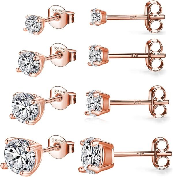 925 Sterling Silver Stud earrings Set | White Gold Plated Hypoallergenic Stud Earrings | Cubic Zirconia Stud Earrings for Women (2mm,3mm,4mm,5mm,6mm,7mm) 8 CZ colors options
