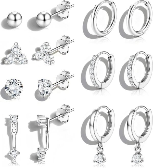 Hypoallergenic Gold Plated Stud Hoop Earrings for Women - Surgical Stainless Steel Earrings Trendy Small Hoops Cartilage Earring Stacks Huggie Earring Set for Multiple Piercing Jewelry