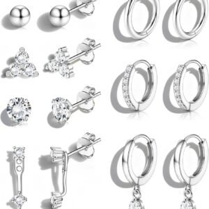 Hypoallergenic Gold Plated Stud Hoop Earrings for Women - Surgical Stainless Steel Earrings Trendy Small Hoops Cartilage Earring Stacks Huggie Earring Set for Multiple Piercing Jewelry