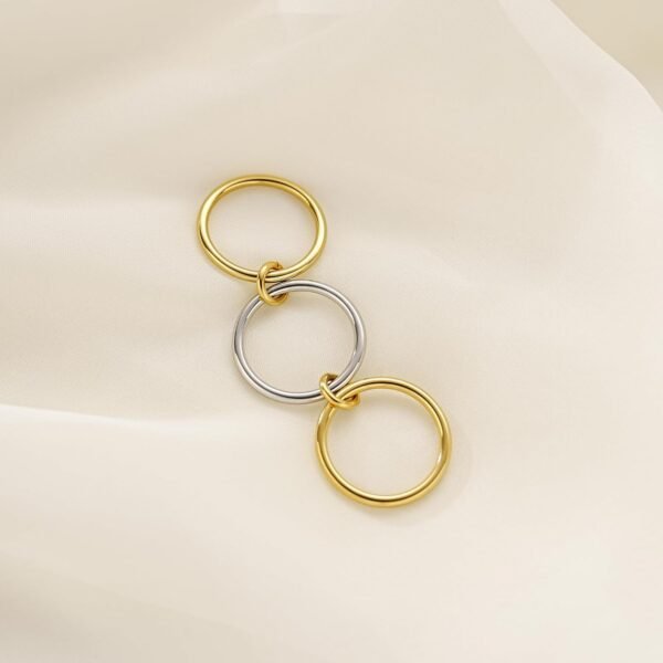 Gold Plated Stackable Rings, 3 Ring Set with CZ Cubic Zirconia, Gold & Silver Stacked, Interlocking Band for Women Statement