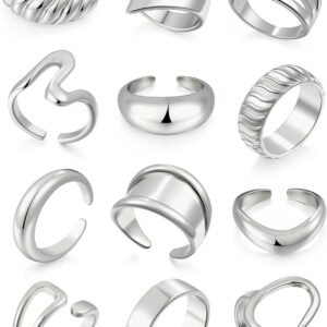 Chunky Gold Stackable Rings for Women Non Tarnish,   Gold-Plated Statement Open Stacking Rings, Knuckle Band Ring Set