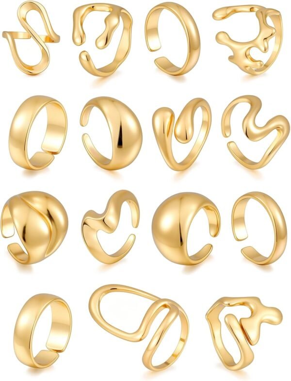 Chunky Gold Stackable Rings for Women Non Tarnish,   Gold-Plated Statement Open Stacking Rings, Knuckle Band Ring Set