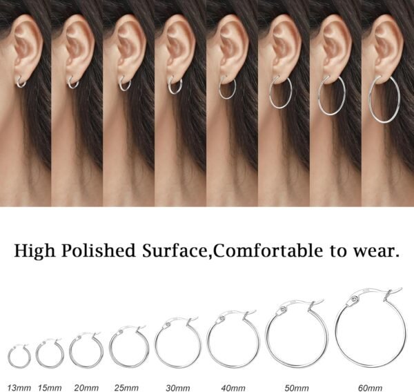 3 Pairs 925 Sterling Silver Hoop Earrings | Small White Gold Plated Hoop Earrings for Women (13mm,15mm,20mm??25mm,30mm,40mm,50mm,60mm)