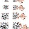 925 Sterling Silver Stud earrings Set | White Gold Plated Hypoallergenic Stud Earrings | Cubic Zirconia Stud Earrings for Women (2mm,3mm,4mm,5mm,6mm,7mm) 8 CZ colors options