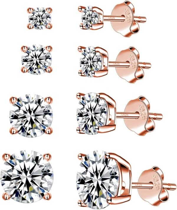 925 Sterling Silver Stud earrings Set | White Gold Plated Hypoallergenic Stud Earrings | Cubic Zirconia Stud Earrings for Women (2mm,3mm,4mm,5mm,6mm,7mm) 8 CZ colors options